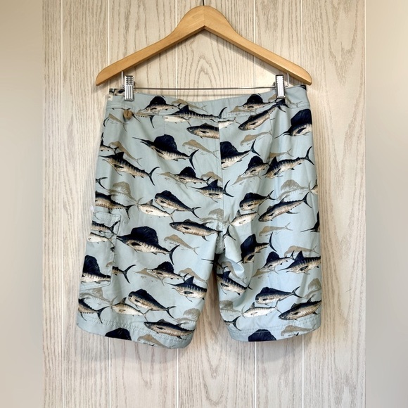 J. Crew Flex Mens Swim Trunks Style L6548 Light Blue with Navy Marine Life Sz 32 - Picture 3 of 4